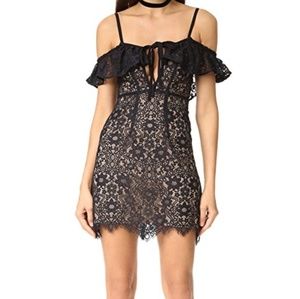 For Love and Lemons black lace NWT Lined off shoulder Dress